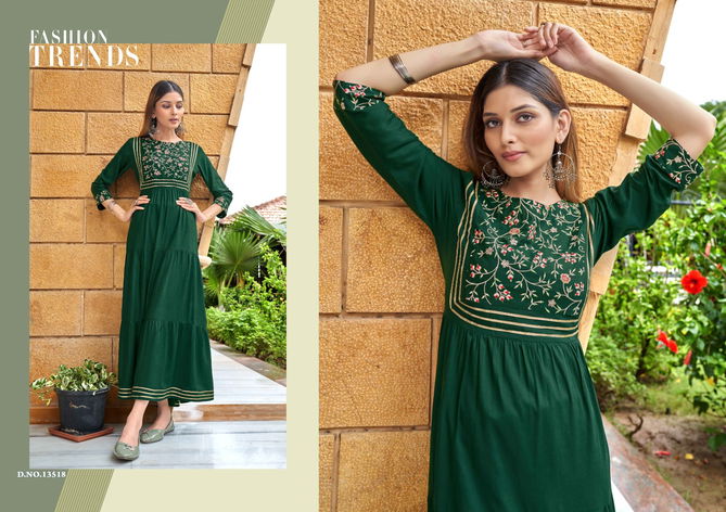 Zoya 4 By Kalaroop Gown Style Rayon Embroidered Long Kurtis Wholesale Shop In Surat 
